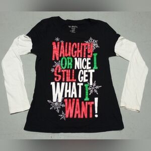 Black Long Sleeve Holiday Graphic Tee, Size XL